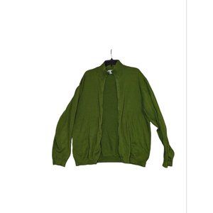 Rochas Paris Womens Cardigan Sweater Green Cotton Large Zip READ